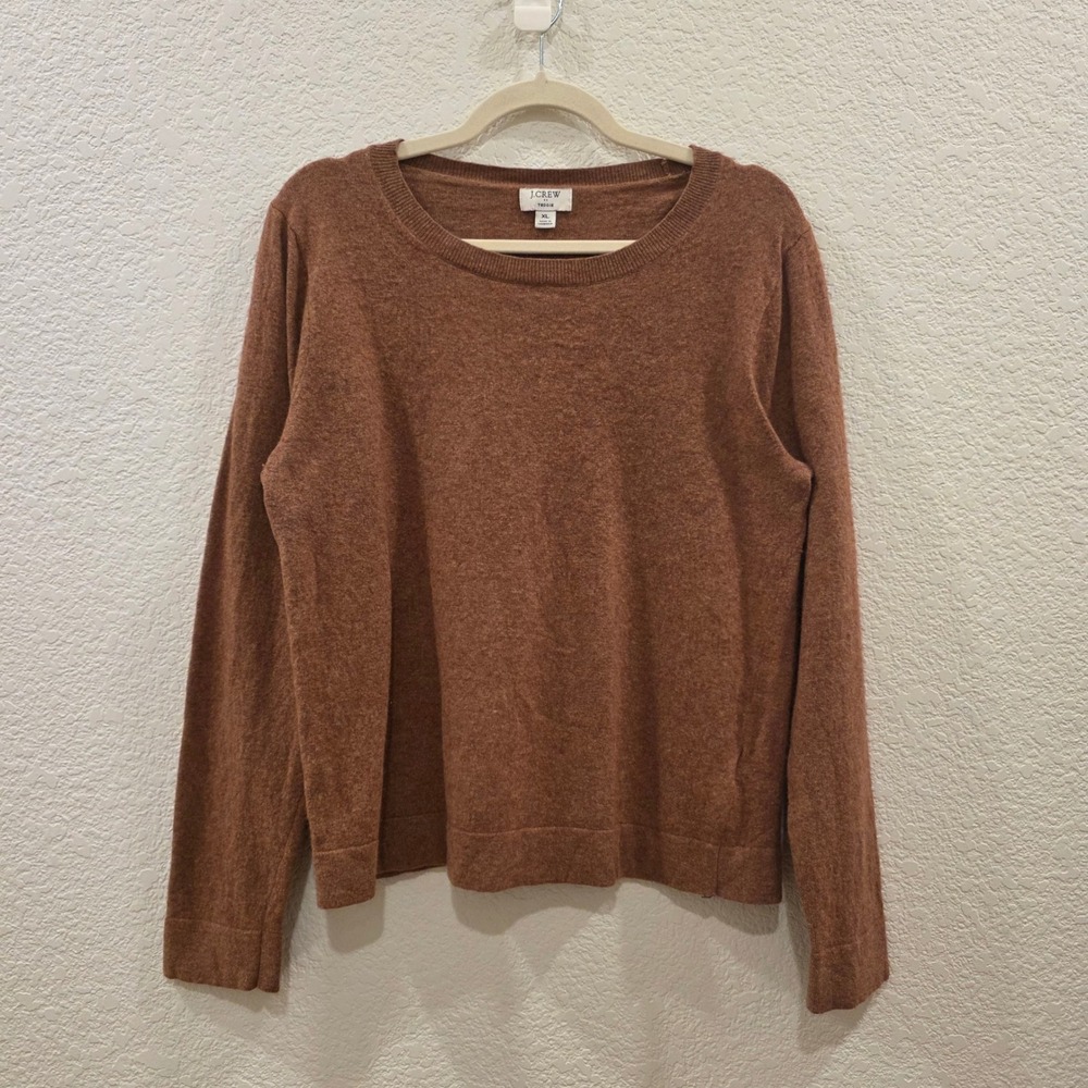 J.Crew Teddie Sweater Womens XL Brown Merino Wool Cotton Blend Crewneck Casual